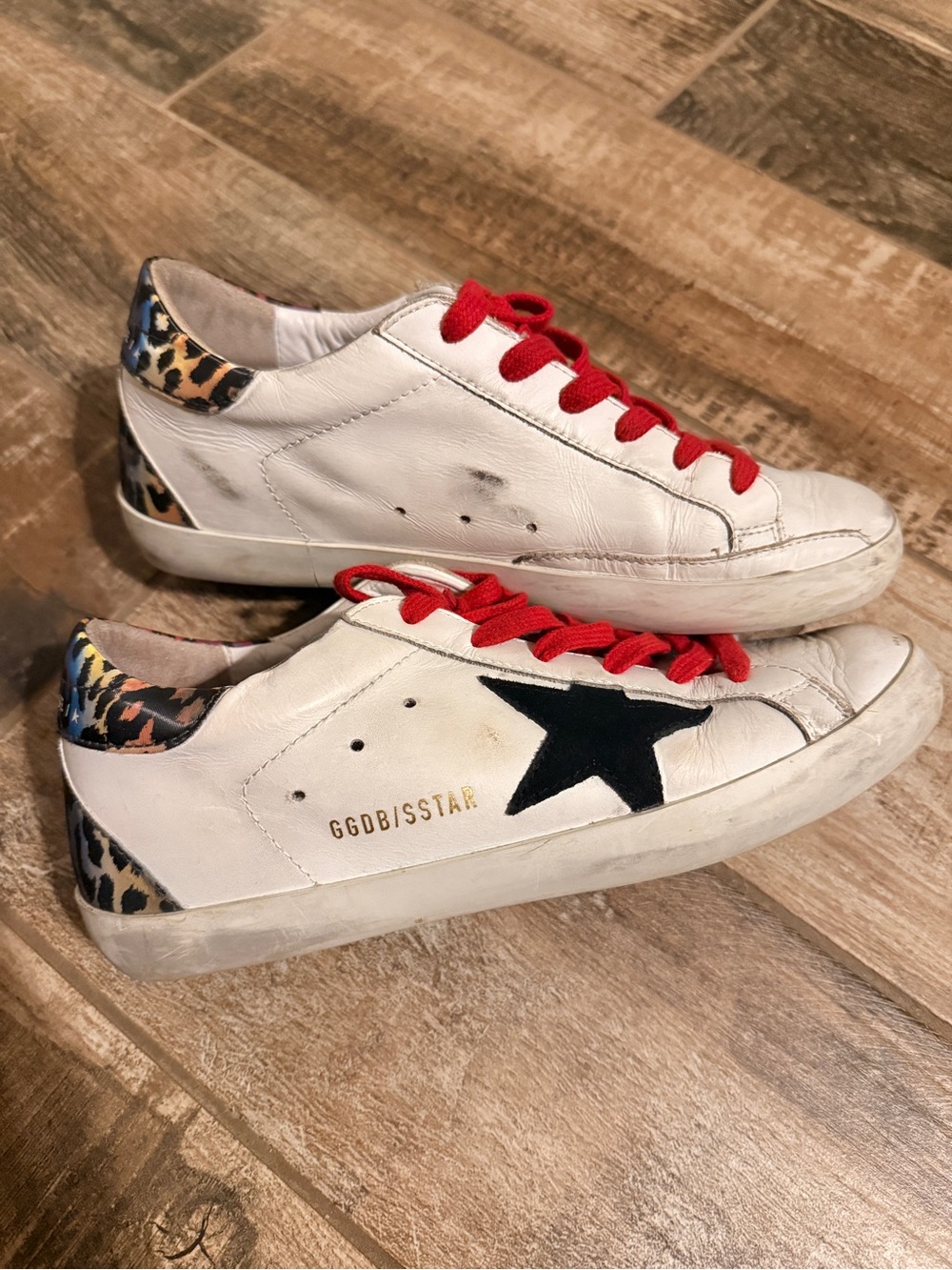 Golden Goose White Leather Sneakers with Black Star and Red Laces